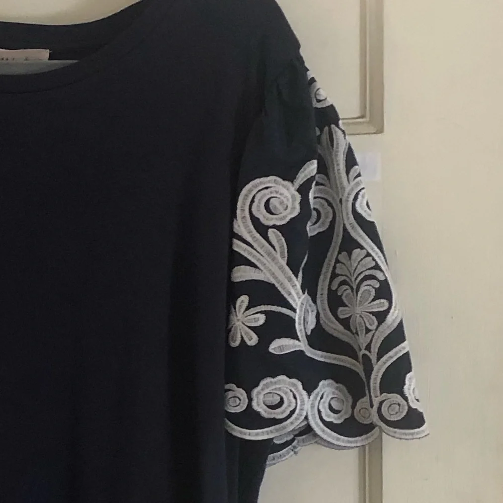 Anthropologie Catherine Malandrino Navy & White Embroidered Plus Size Top 2X NWT - Picture 8 of 11